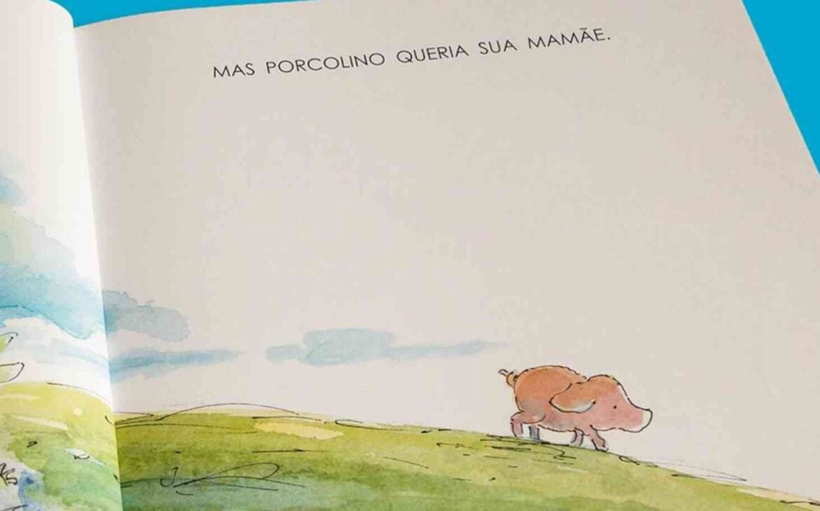 Livros infantis sobre mães e filhos. Imagem do livro "Porcolino e mamãe"