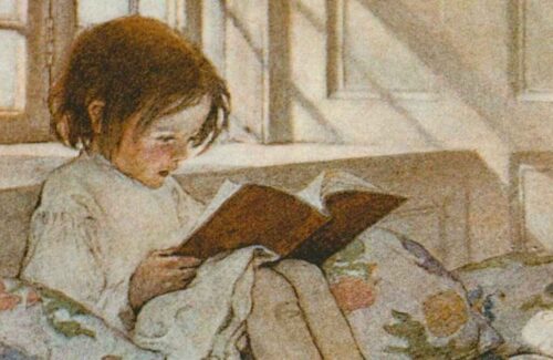 10 poemas para crianças amarem poesia. Retrato de uma menina sentada lendo um livro