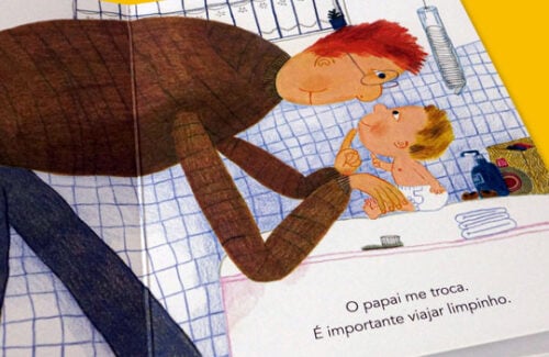 Página do livro 'Boa viagem, bebê!' que é um dos livros infantis sobre cotidiano do bebê